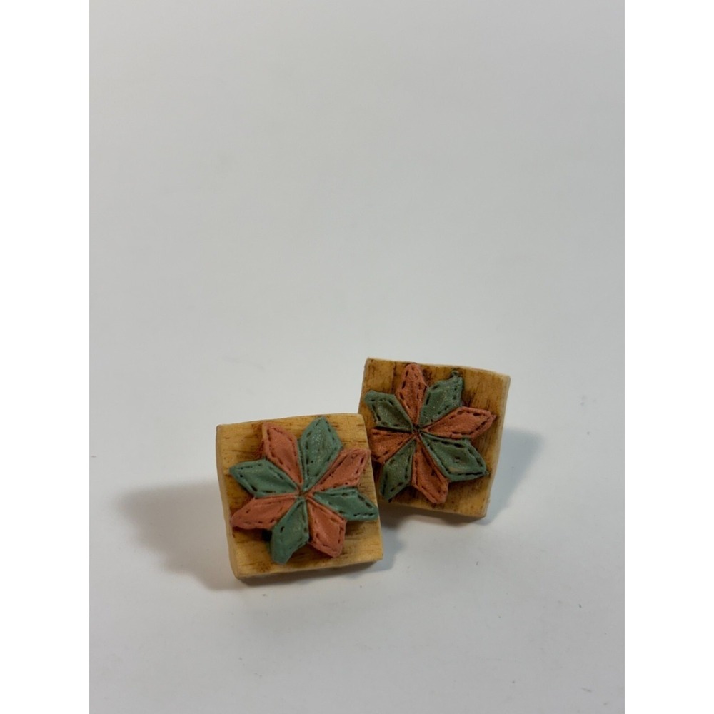 Cute Vintage Quilt Block in Resin Novelty Earrings Stocking Stuffer - Picture 2 of 7